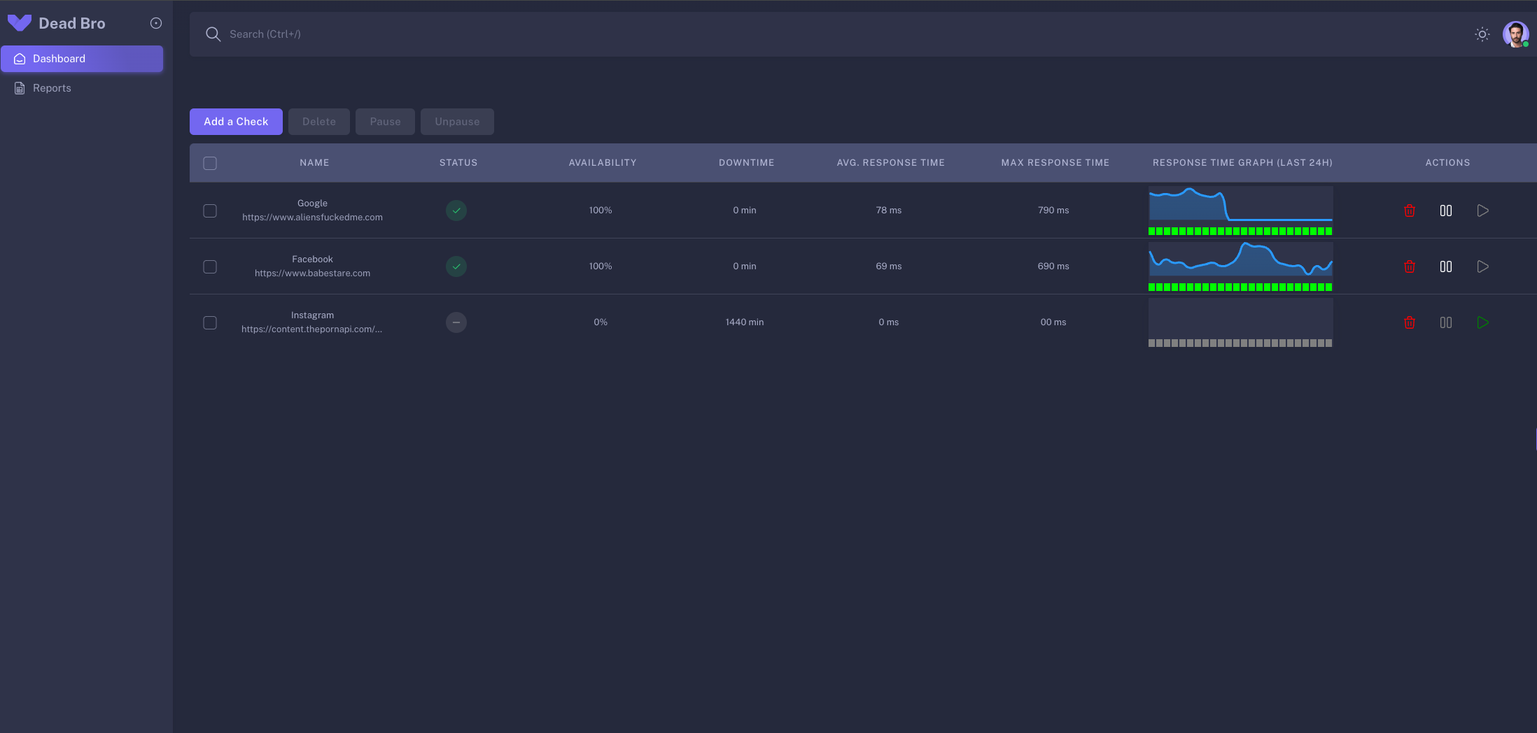 Deadbro dashboard